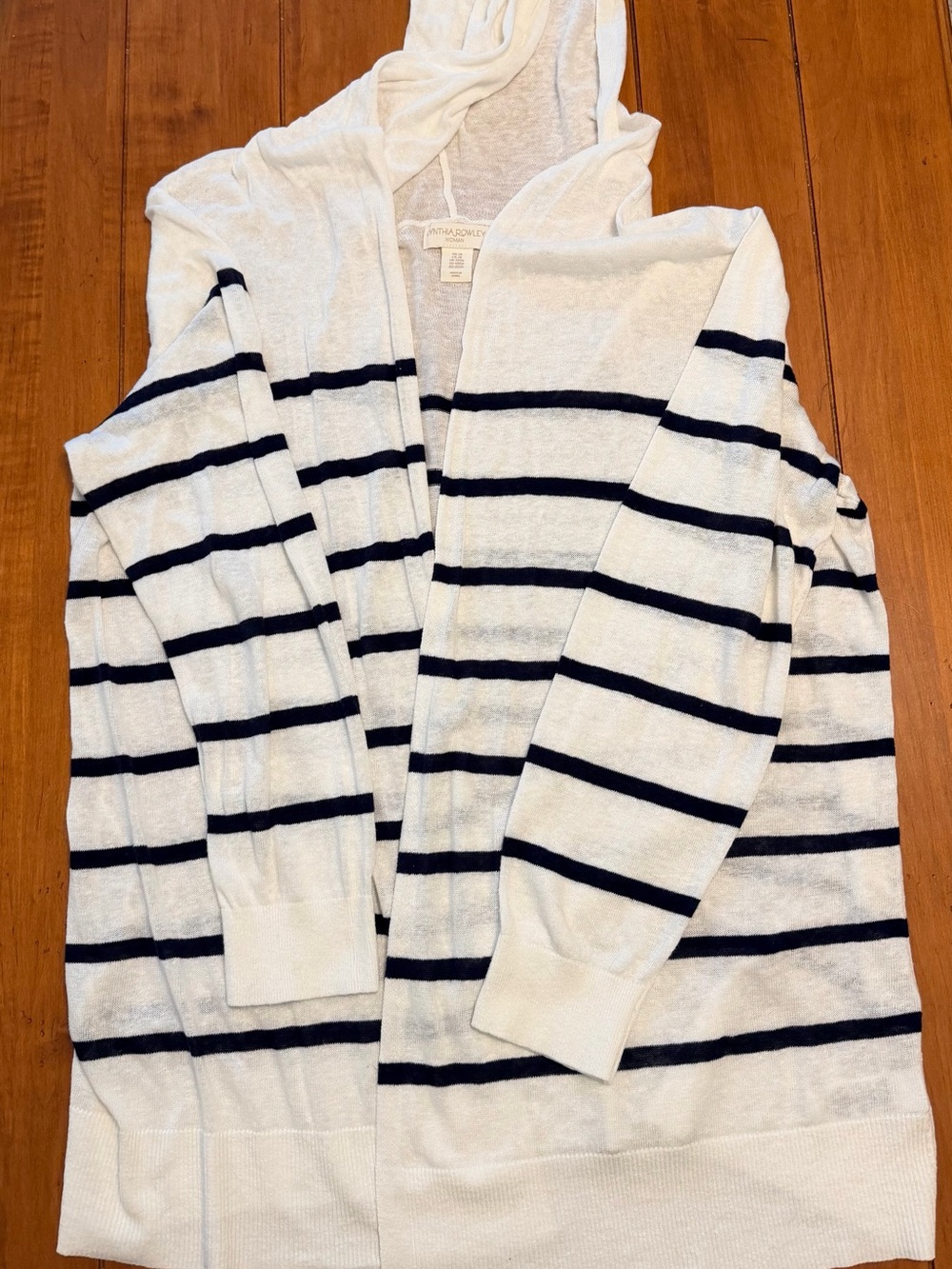 Cynthia Rowley White and Navy Striped Hooded Cardigan